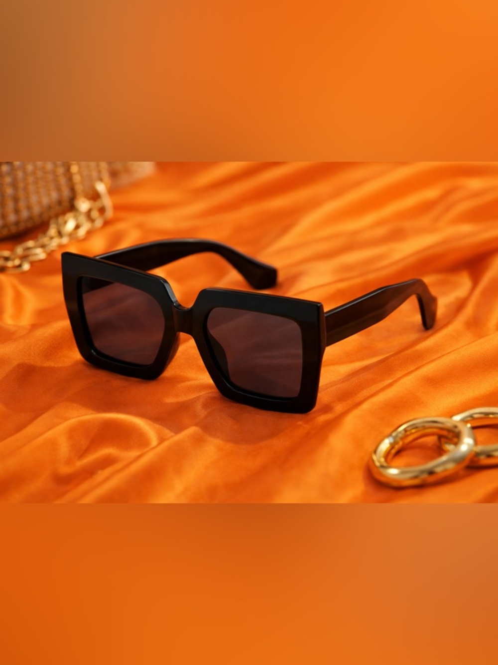 Oversized Black Statement Sunglasses | Bold Luxe Square Frames | Chic & Glam - Picture 3 of 6
